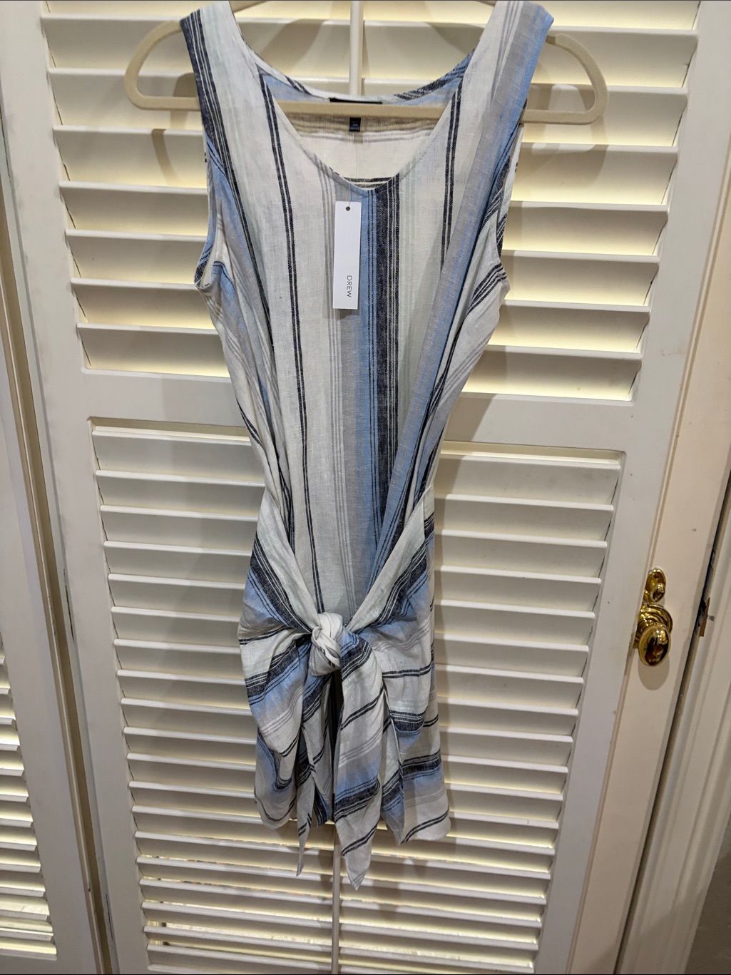 Drew White, Light Blue And Black Striped Knot-Front Midi Dress